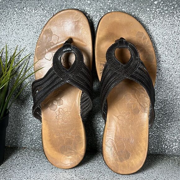 Merrell Mahogany Leather Flip Flops Sandals Shoes Size 6 - Picture 4 of 9